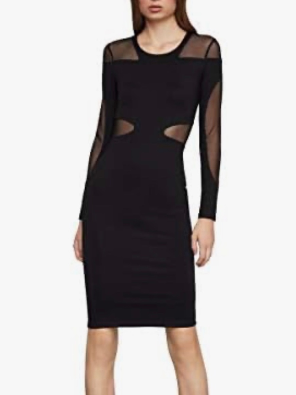 BCBGMAXAZRIA Black Mesh Inset Long Sleeve Bodycon Dress Size medium
